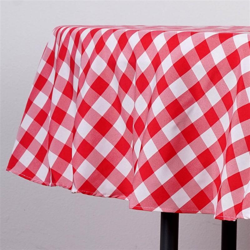 90" Checkered Gingham Polyester Round Tablecloth - Red and White TAB_CHK90_RED