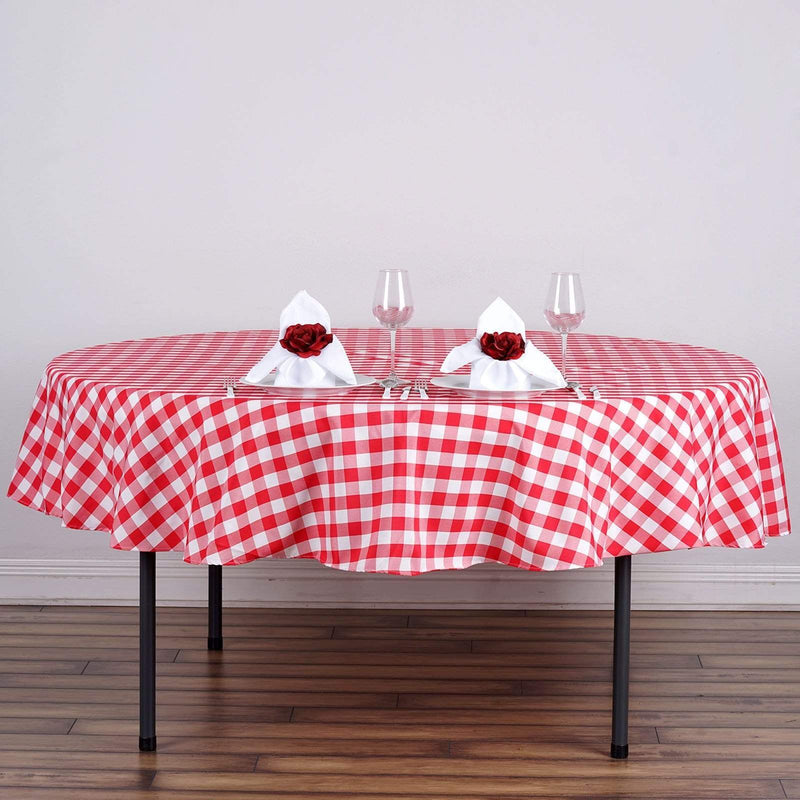 90" Checkered Gingham Polyester Round Tablecloth - Red and White TAB_CHK90_RED