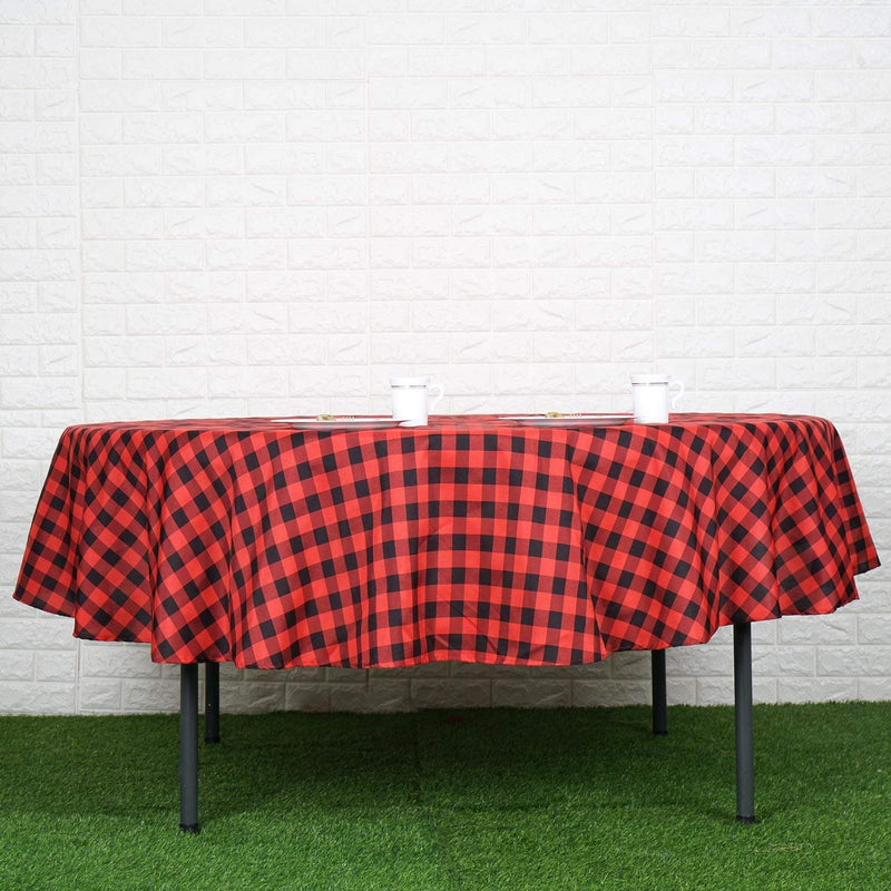 90" Checkered Gingham Polyester Round Tablecloth - Black and Red TAB_CHK90_BLKRED
