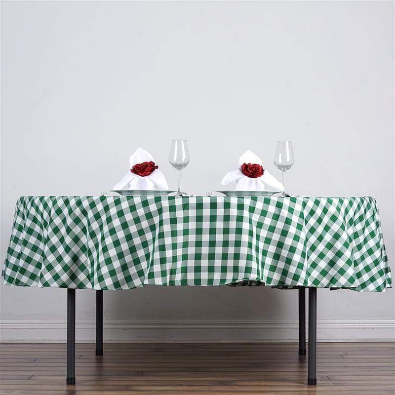 90" Checkered Gingham Polyester Round Tablecloth - Green and White TAB_CHK90_GRN