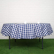 90" Checkered Gingham Polyester Round Tablecloth - Navy Blue and White TAB_CHK90_NAVY