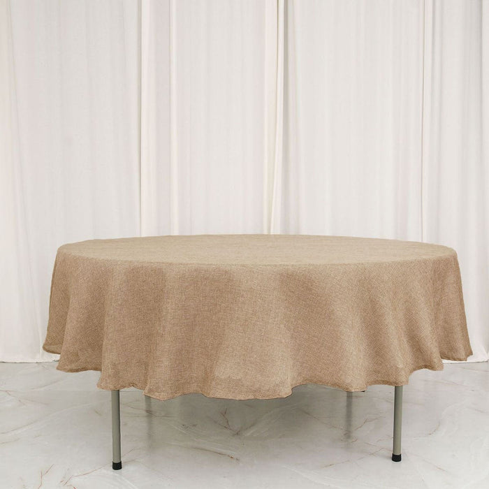90" Round Faux Burlap Polyester Tablecloth - Natural TAB_JUTE03_90_NAT
