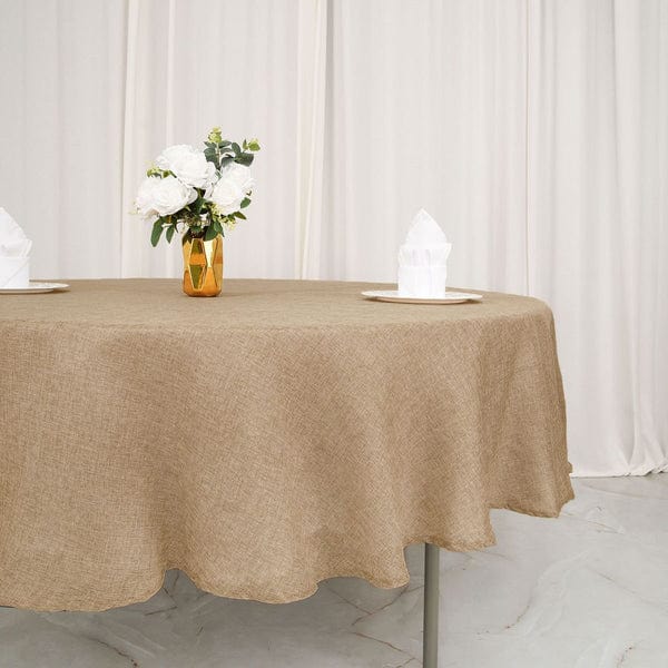 90" Round Faux Burlap Polyester Tablecloth - Natural TAB_JUTE03_90_NAT