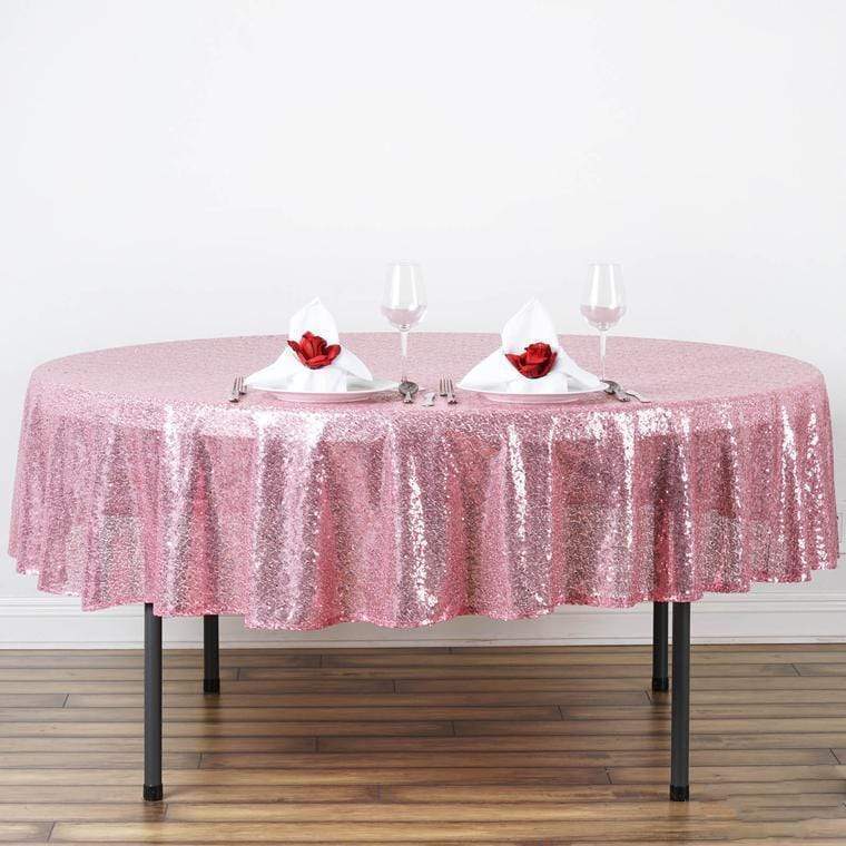 90" Round Sequin Tablecloth - Pink TAB_02_90_015