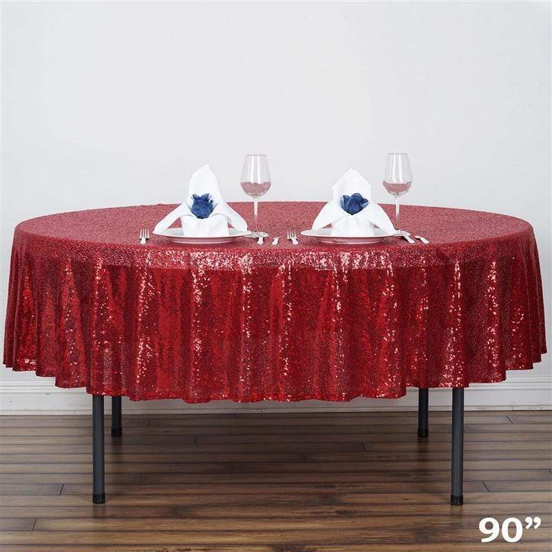 90" Round Sequin Tablecloth - Burgundy TAB_02_90_BURG