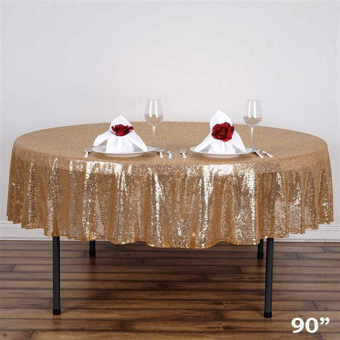 90" Round Sequin Tablecloth - Gold TAB_02_90_GOLD