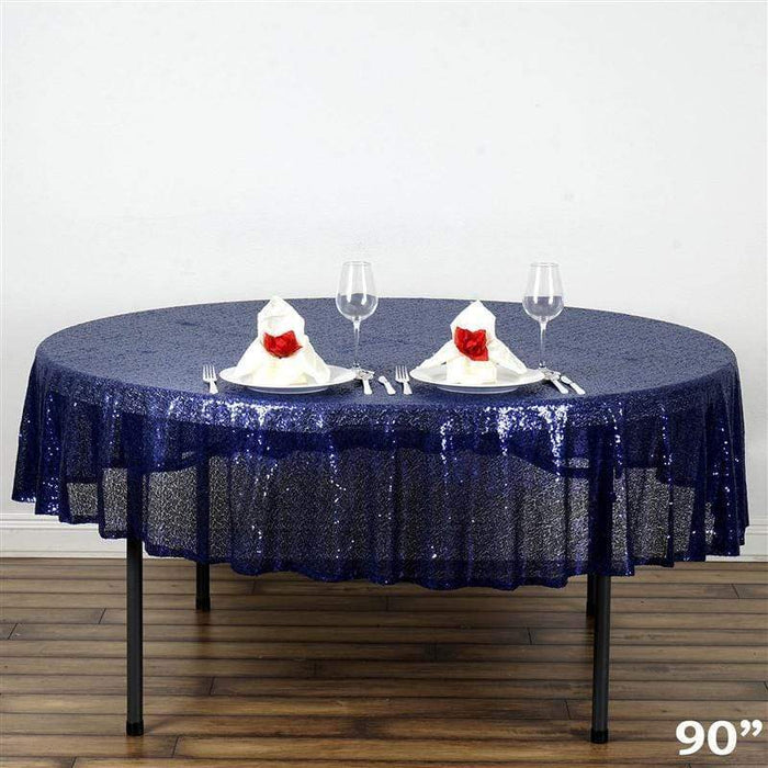 90" Round Sequin Tablecloth - Navy Blue TAB_02_90_NAVY
