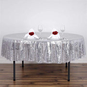 90" Round Sequin Tablecloth - Silver Light Gray TAB_02_90_SILV