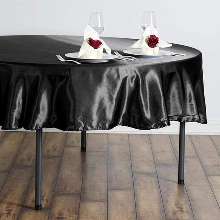 90" Satin Round Tablecloth Wedding Party Table Linens - Black TAB_STN90_BLK