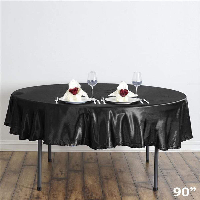 90" Satin Round Tablecloth Wedding Party Table Linens - Black TAB_STN90_BLK