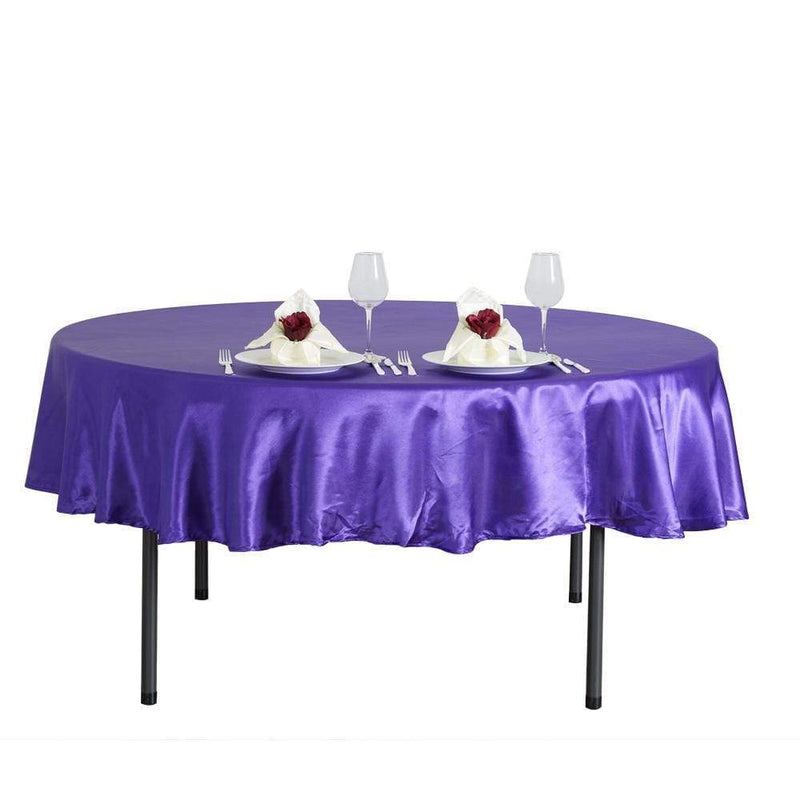 90" Satin Round Tablecloth Wedding Party Table Linens - Purple TAB_STN90_PURP