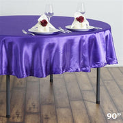 90" Satin Round Tablecloth Wedding Party Table Linens - Purple TAB_STN90_PURP
