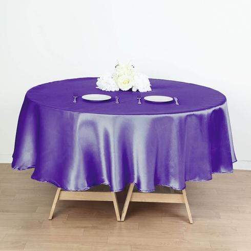 90" Satin Round Tablecloth Wedding Party Table Linens - Purple TAB_STN90_PURP