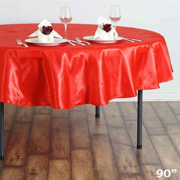 90" Satin Round Tablecloth Wedding Party Table Linens - Red TAB_STN90_RED