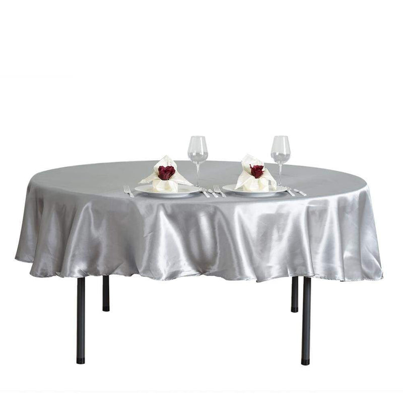 90" Satin Round Tablecloth Wedding Party Table Linens - Silver Light Gray TAB_STN90_SILV