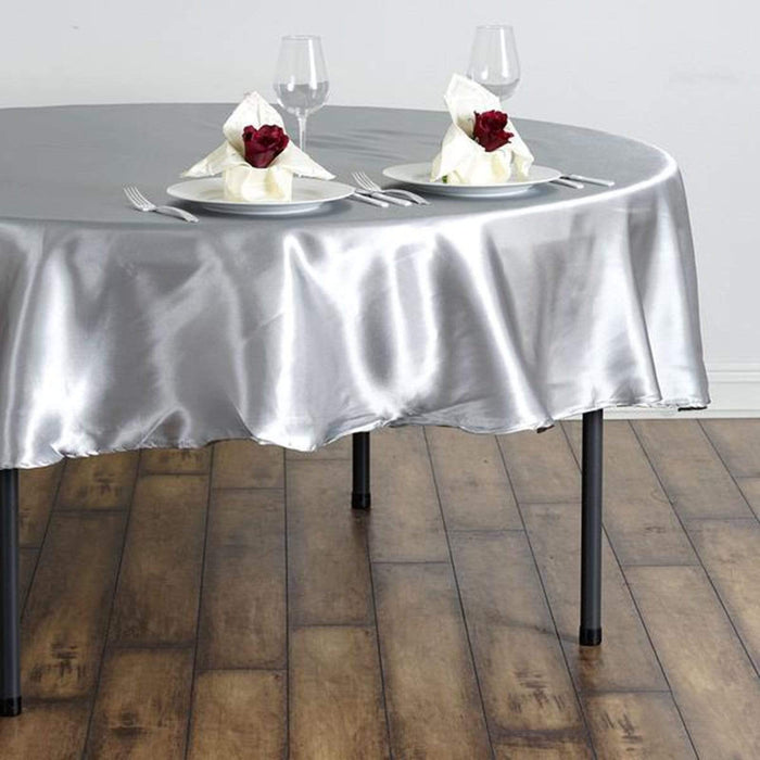 90" Satin Round Tablecloth Wedding Party Table Linens - Silver Light Gray TAB_STN90_SILV