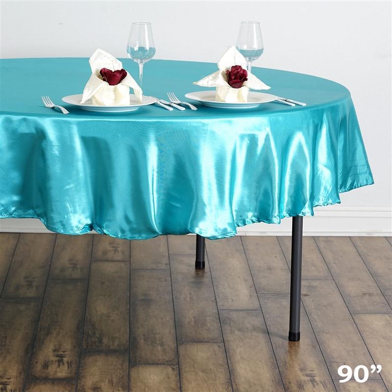 90" Satin Round Tablecloth Wedding Party Table Linens - Turquoise TAB_STN90_TURQ