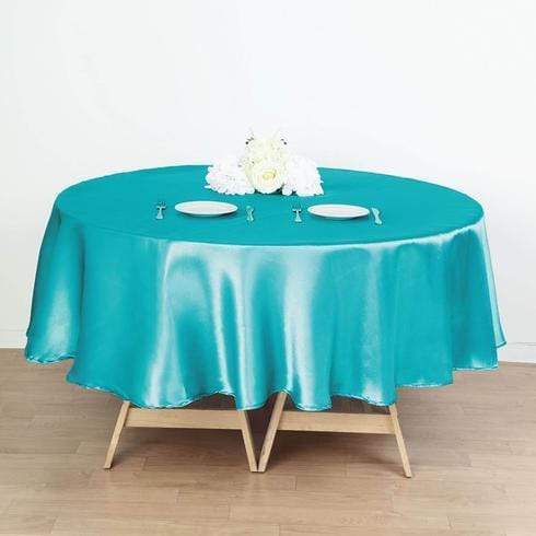 90" Satin Round Tablecloth Wedding Party Table Linens - Turquoise TAB_STN90_TURQ
