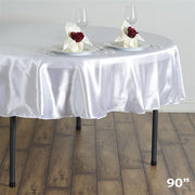90" Satin Round Tablecloth Wedding Party Table Linens - White TAB_STN90_WHT