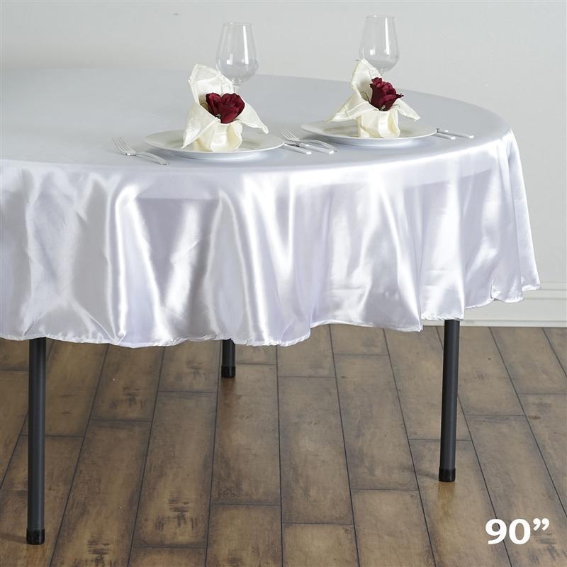 90" Satin Round Tablecloth Wedding Party Table Linens - White TAB_STN90_WHT