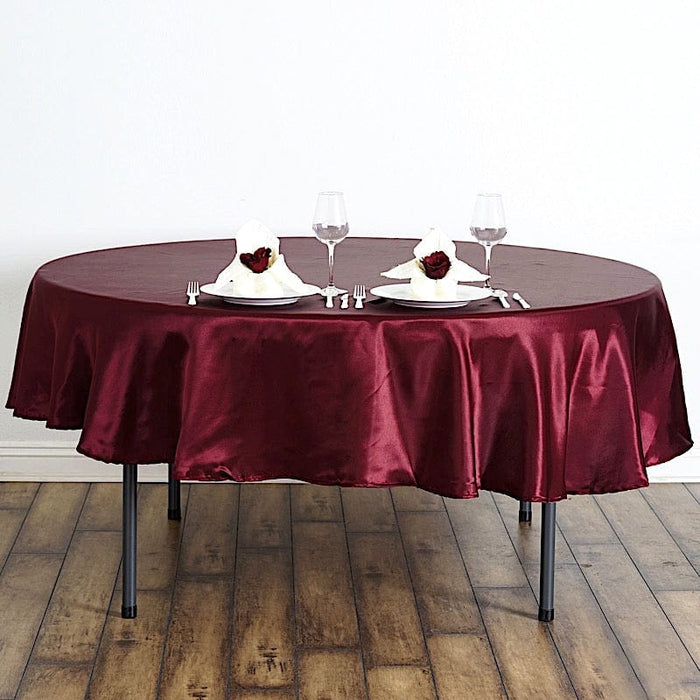90" Satin Round Tablecloth Wedding Party Table Linens TAB_STN90_BURG