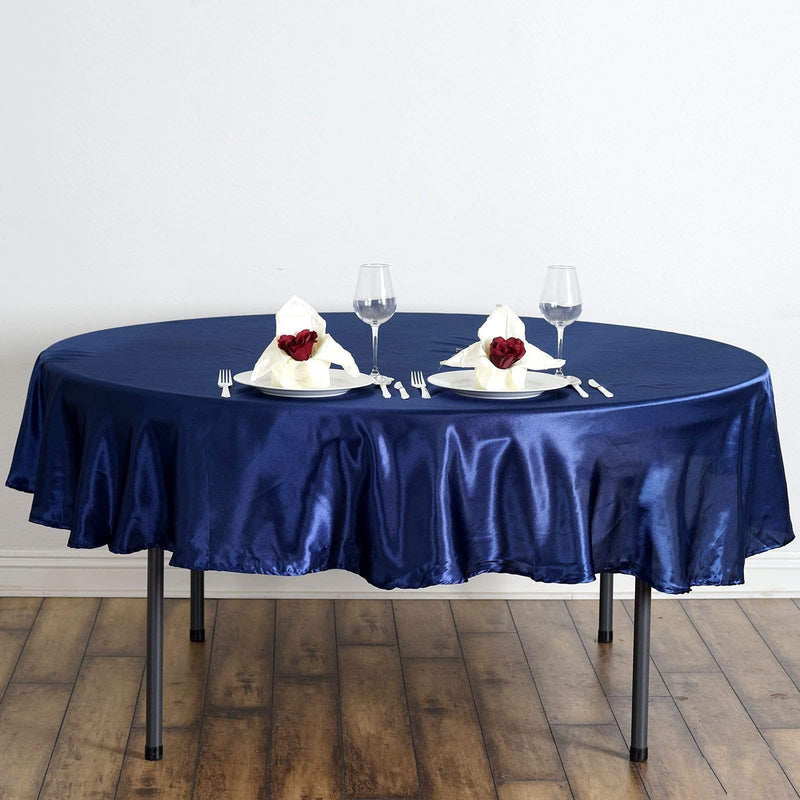 90" Satin Round Tablecloth Wedding Party Table Linens - Navy Blue TAB_STN90_NAVY