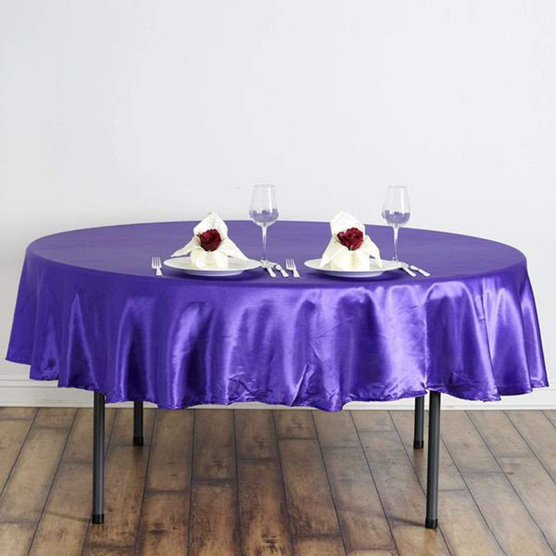 90" Satin Round Tablecloth Wedding Party Table Linens - Purple TAB_STN90_PURP
