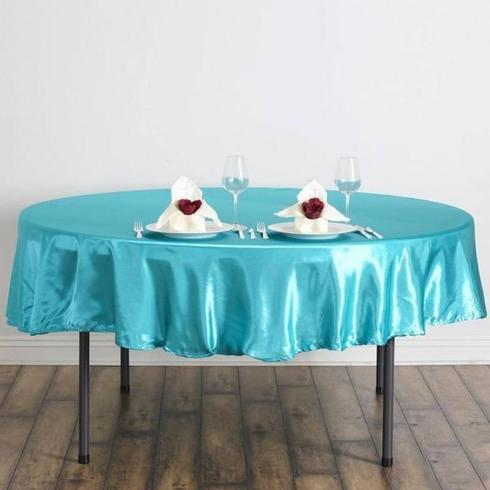 90" Satin Round Tablecloth Wedding Party Table Linens - Turquoise TAB_STN90_TURQ