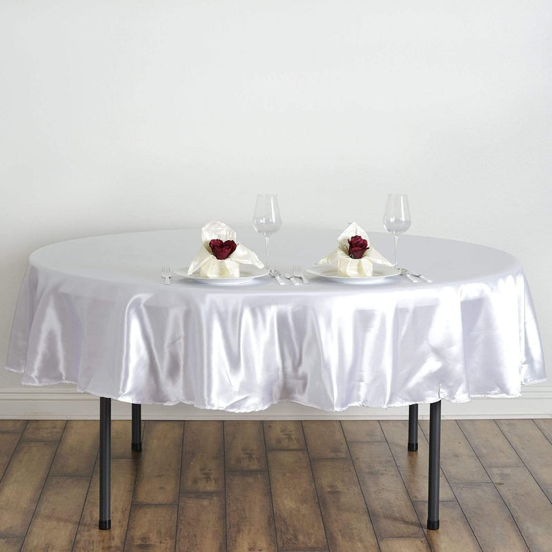 90" Satin Round Tablecloth Wedding Party Table Linens - White TAB_STN90_WHT