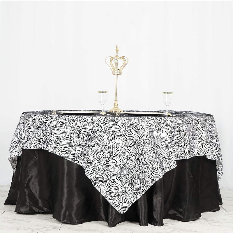 90" Tiger Safari Animal Print Table Overlay - Black / White LAY90_TIG_BLK