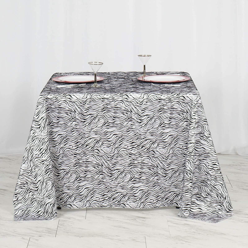 90" Tiger Safari Animal Print Table Overlay - Black / White LAY90_TIG_BLK