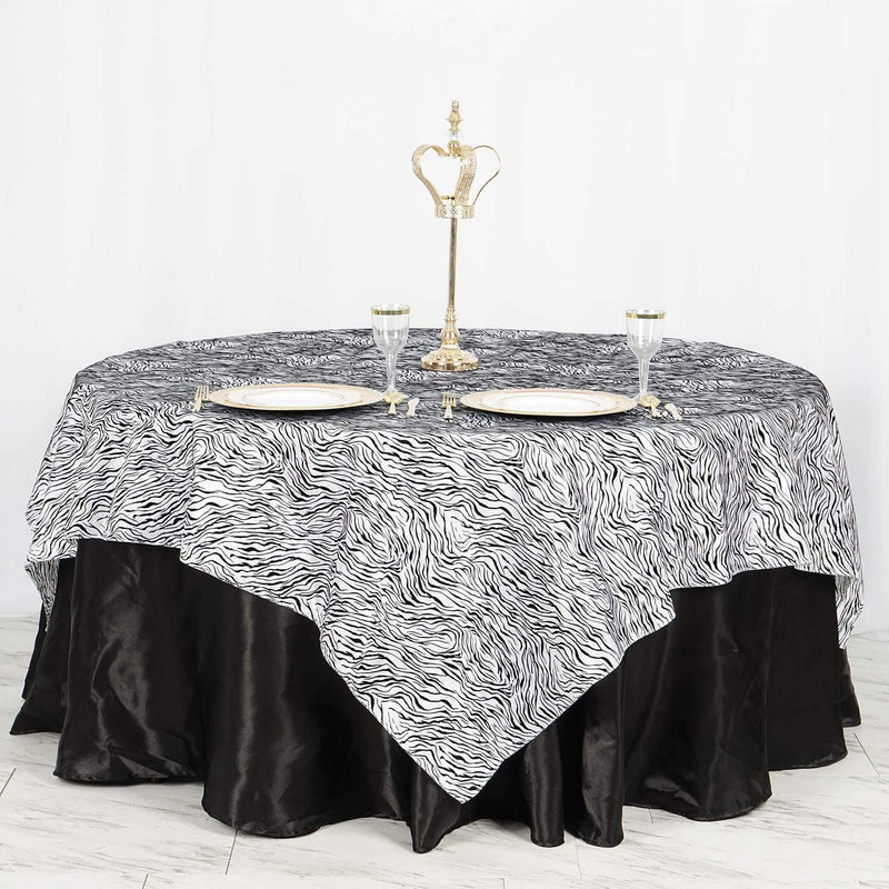 90" Tiger Safari Animal Print Table Overlay - Black / White LAY90_TIG_BLK