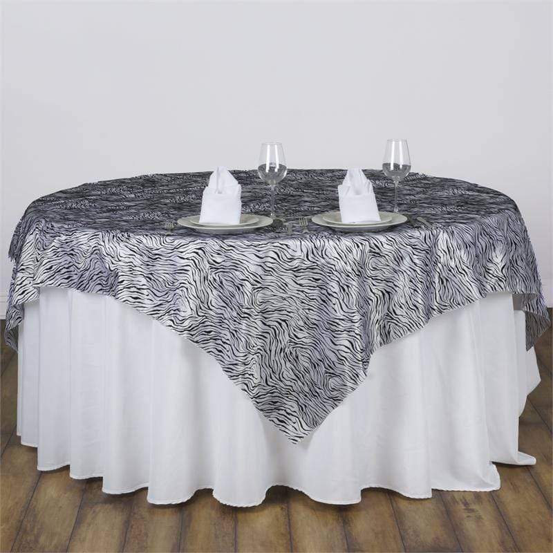 90" Tiger Safari Animal Print Table Overlay - Black / White LAY90_TIG_BLK