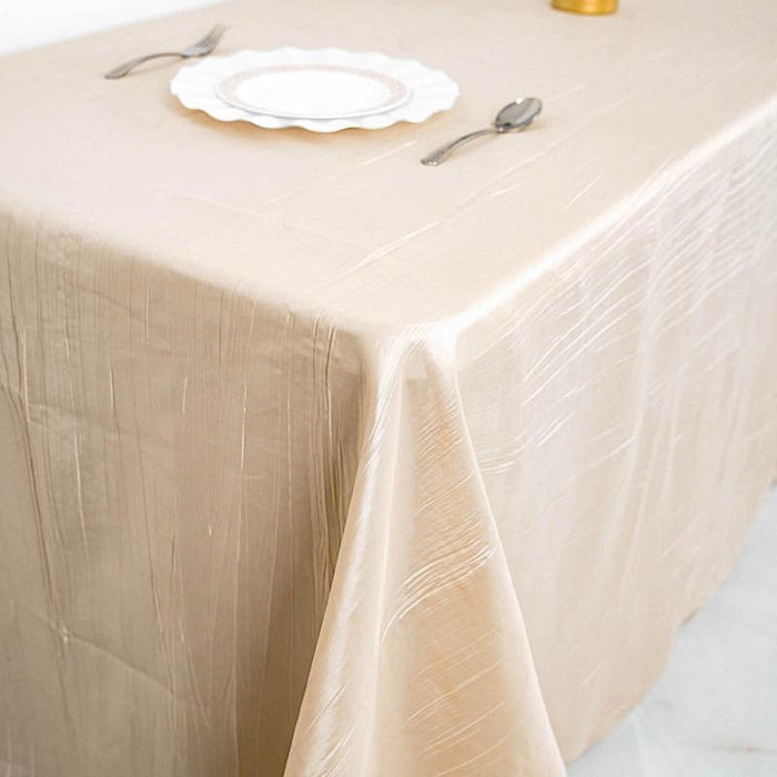 90" x 132" Metallic Crinkled Taffeta Rectangular Tablecloth - Beige TAB_ACRNK_90132_081