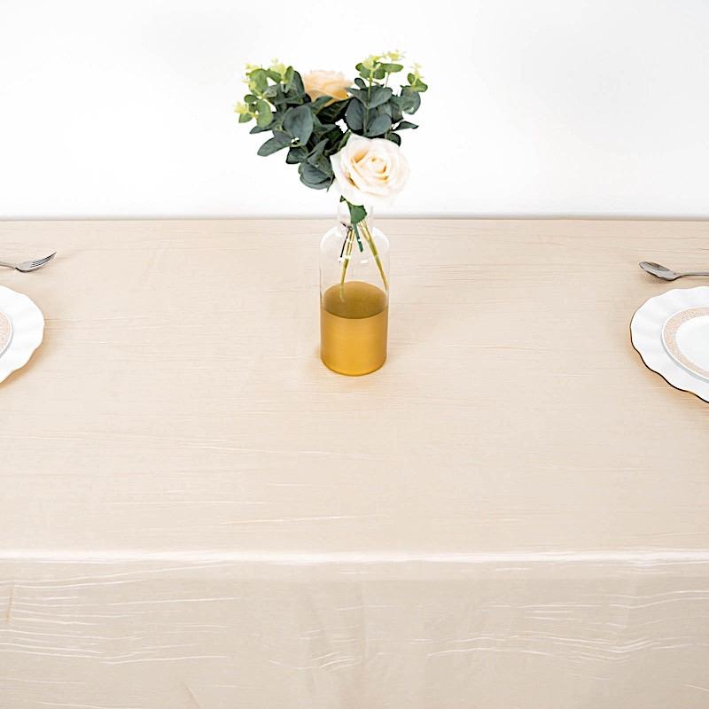 90" x 132" Accordion Metallic Crinkled Taffeta Rectangular Tablecloth - Beige TAB_ACRNK_90132_081