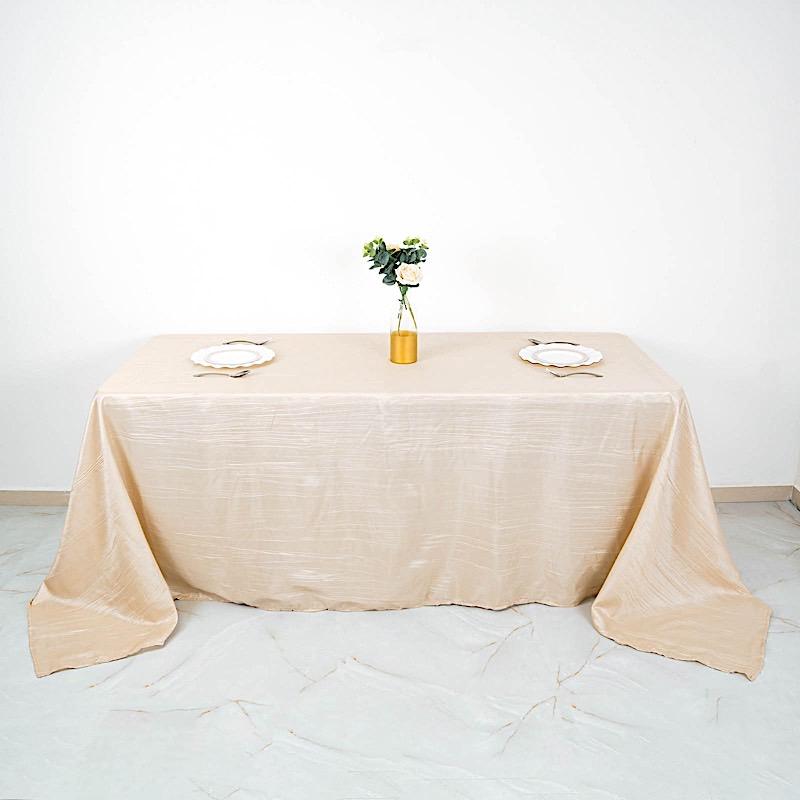 90" x 132" Accordion Metallic Crinkled Taffeta Rectangular Tablecloth - Beige TAB_ACRNK_90132_081