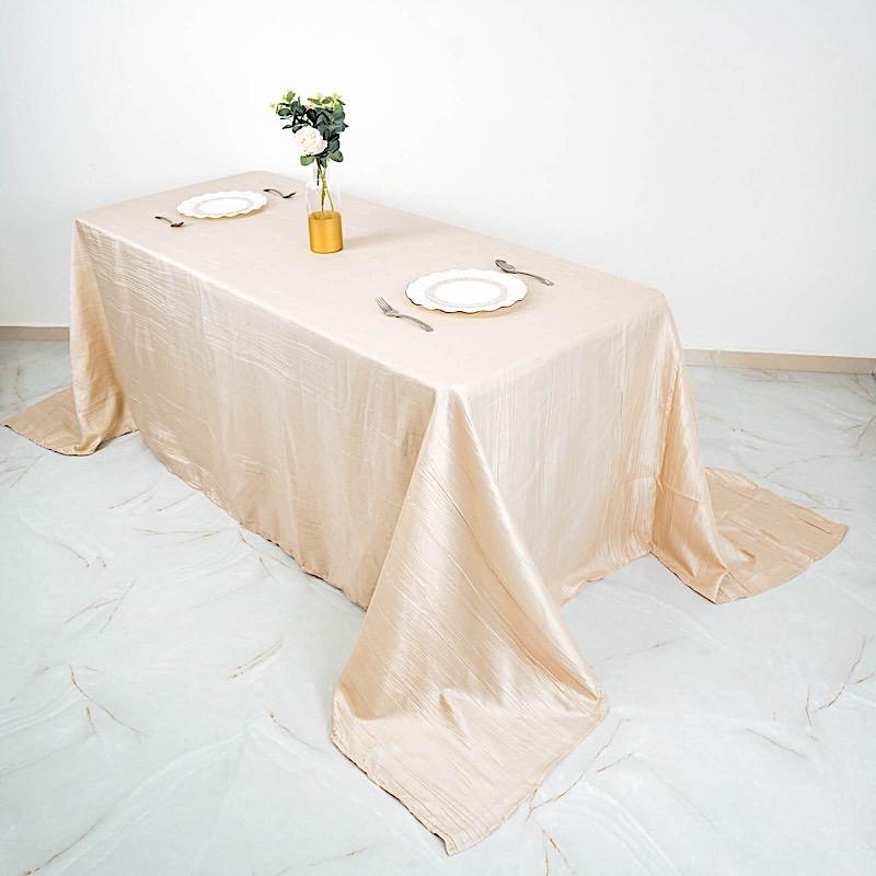 90" x 132" Accordion Metallic Crinkled Taffeta Rectangular Tablecloth - Beige TAB_ACRNK_90132_081