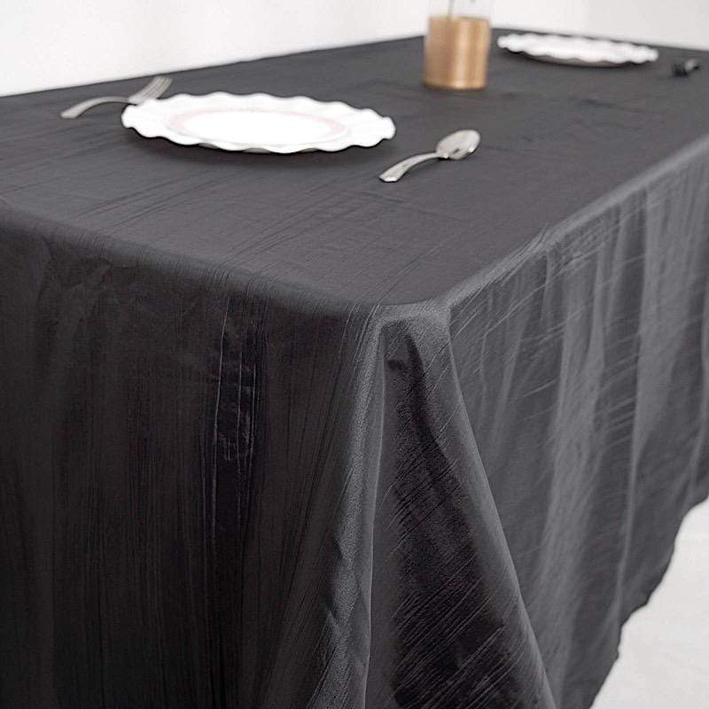 90" x 132" Accordion Metallic Crinkled Taffeta Rectangular Tablecloth - Black TAB_ACRNK_90132_BLK