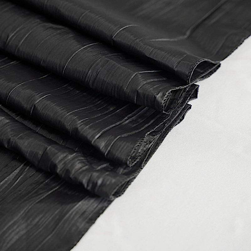 90" x 132" Accordion Metallic Crinkled Taffeta Rectangular Tablecloth - Black TAB_ACRNK_90132_BLK