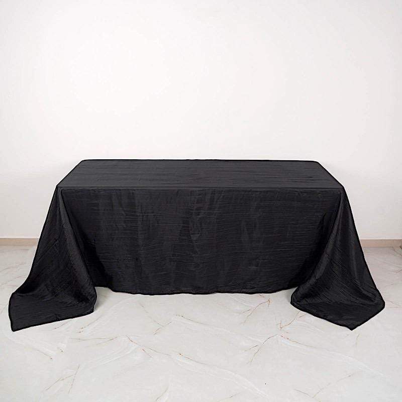 90" x 132" Accordion Metallic Crinkled Taffeta Rectangular Tablecloth - Black TAB_ACRNK_90132_BLK