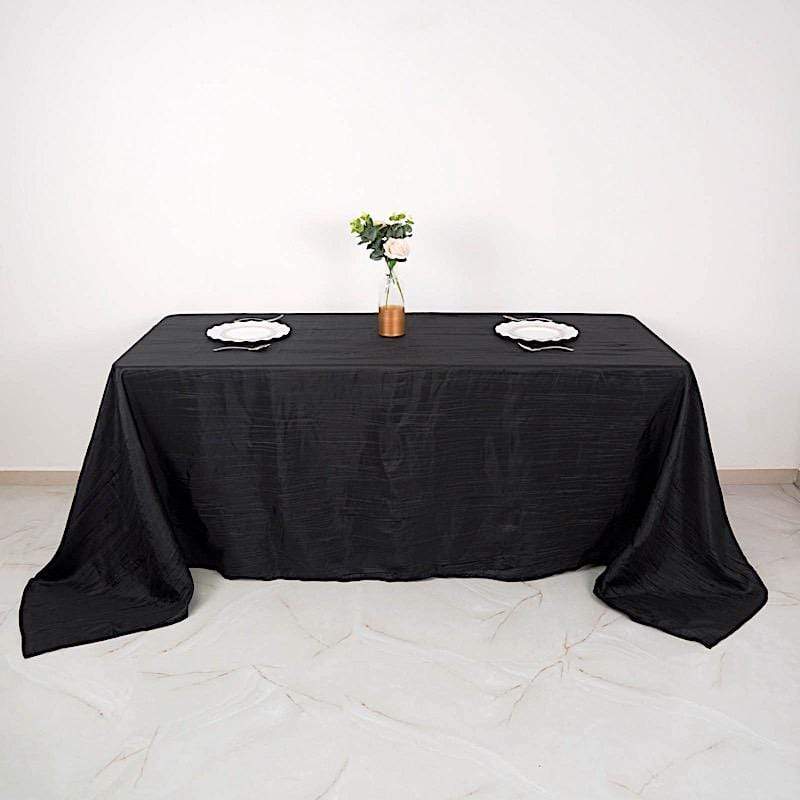 90" x 132" Accordion Metallic Crinkled Taffeta Rectangular Tablecloth - Black TAB_ACRNK_90132_BLK