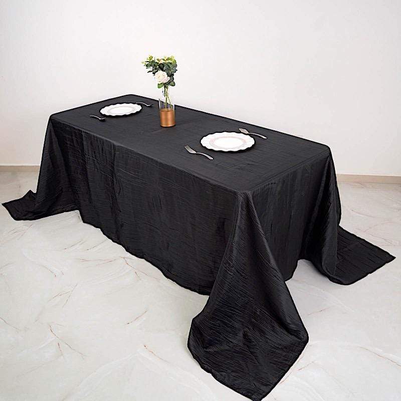 90" x 132" Accordion Metallic Crinkled Taffeta Rectangular Tablecloth - Black TAB_ACRNK_90132_BLK