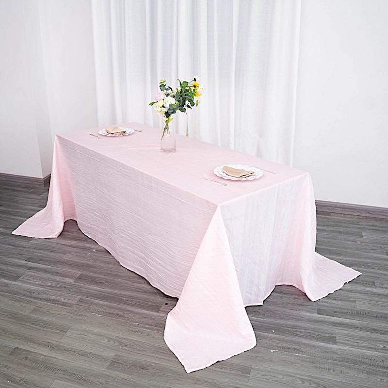 90" x 132" Accordion Metallic Crinkled Taffeta Rectangular Tablecloth - Blush TAB_ACRNK_90132_046