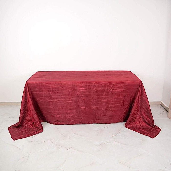 90" x 132" Accordion Metallic Crinkled Taffeta Rectangular Tablecloth - Burgundy TAB_ACRNK_90132_BURG