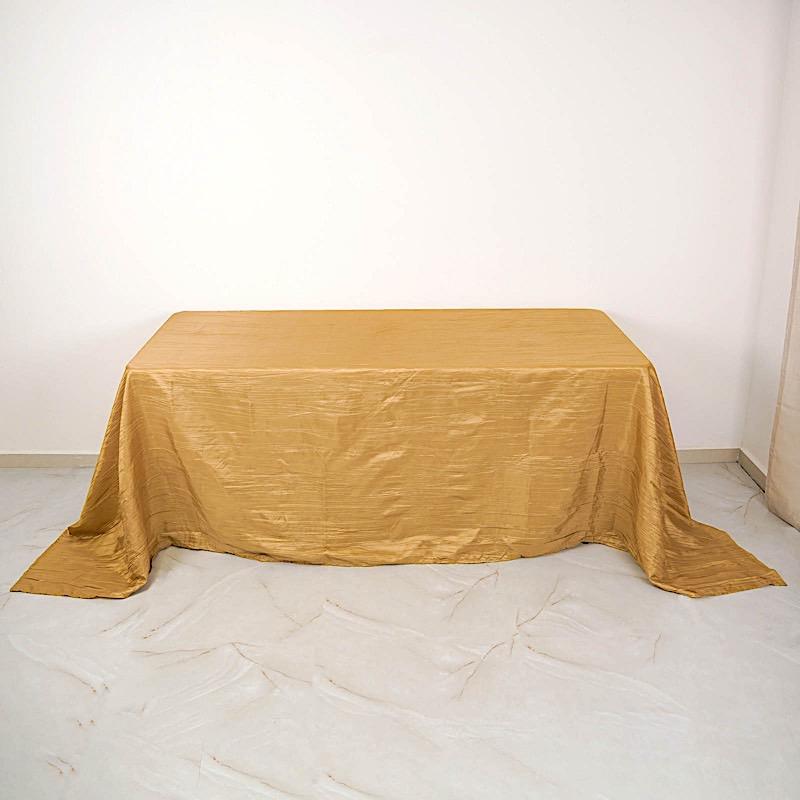 90" x 132" Accordion Metallic Crinkled Taffeta Rectangular Tablecloth - Gold TAB_ACRNK_90132_GOLD