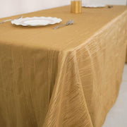 90" x 132" Accordion Metallic Crinkled Taffeta Rectangular Tablecloth - Gold TAB_ACRNK_90132_GOLD