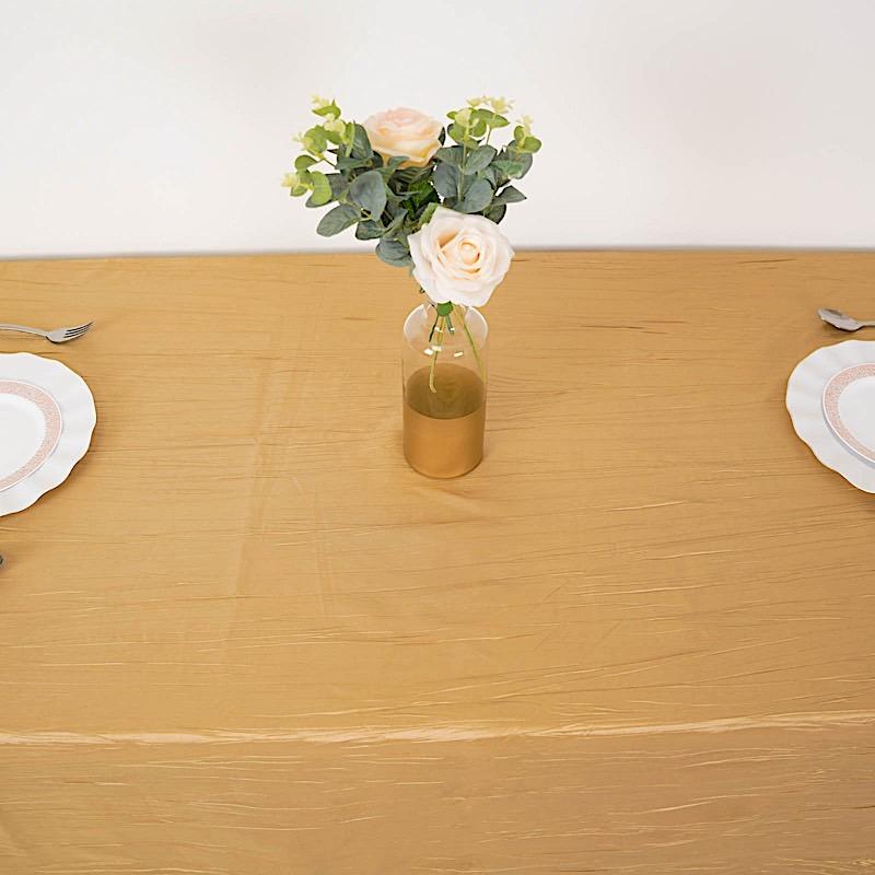 90" x 132" Accordion Metallic Crinkled Taffeta Rectangular Tablecloth - Gold TAB_ACRNK_90132_GOLD