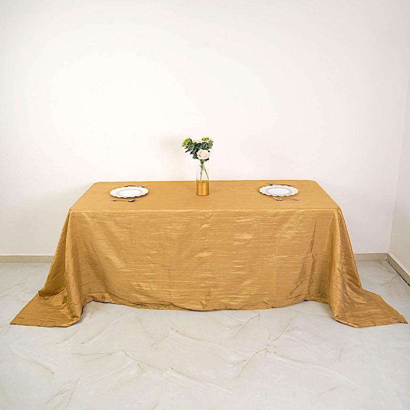 90" x 132" Accordion Metallic Crinkled Taffeta Rectangular Tablecloth - Gold TAB_ACRNK_90132_GOLD
