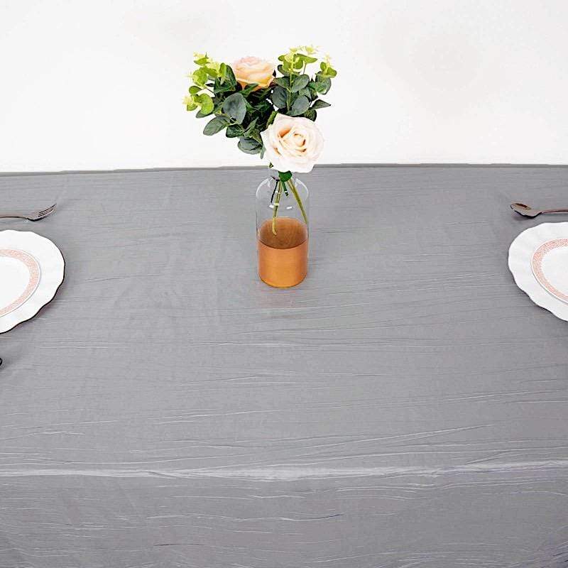90" x 132" Accordion Metallic Crinkled Taffeta Rectangular Tablecloth - Silver TAB_ACRNK_90132_SILV