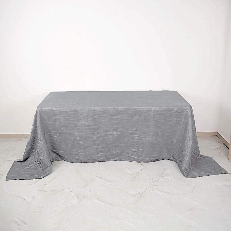 90" x 132" Accordion Metallic Crinkled Taffeta Rectangular Tablecloth - Silver TAB_ACRNK_90132_SILV